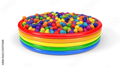 plastic balls filled child pool. 3d illustration