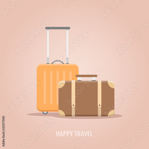 Retro and modern suitcase flat illustration.