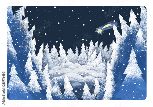 religious illustration of winter scene - traditional scene - illustration for children
