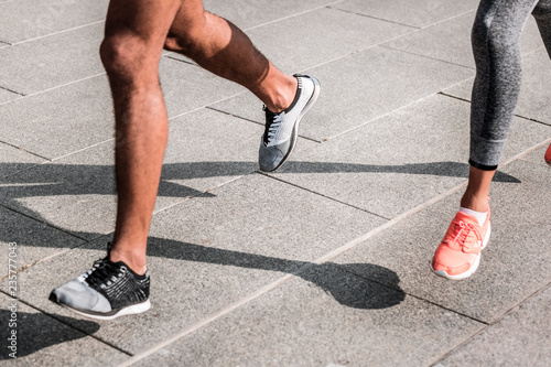 Close up of strong muscular male legs