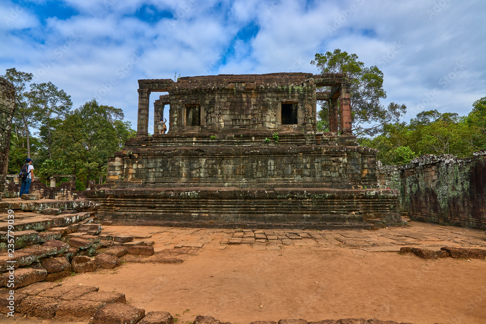 Naklejka premium The Bayon Prasat Bayon Khmer temple at Angkor Thom is popular tourist attraction, Angkor Wat Archaeological Park in Siem Reap, Cambodia UNESCO World Heritage Site
