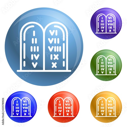 Jewish stones icons set vector 6 color isolated on white background