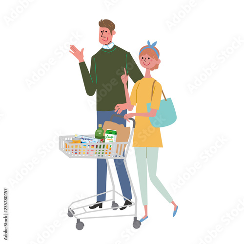  ショッピングカートをおす　女性　家族