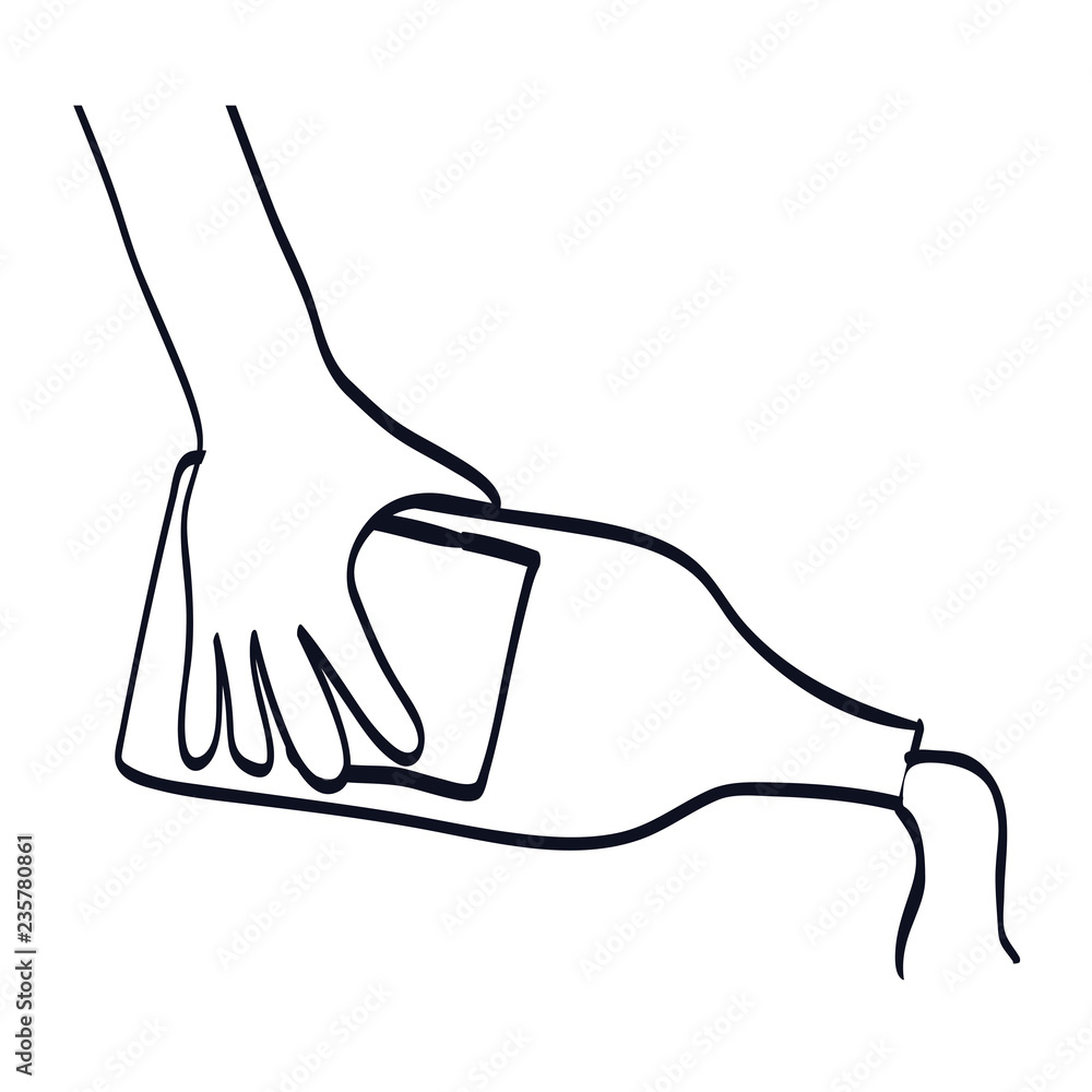 Obraz premium hand lifting wine bottle
