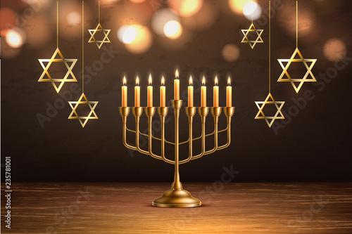 Vector hanukkah jewish holiday menorah david star