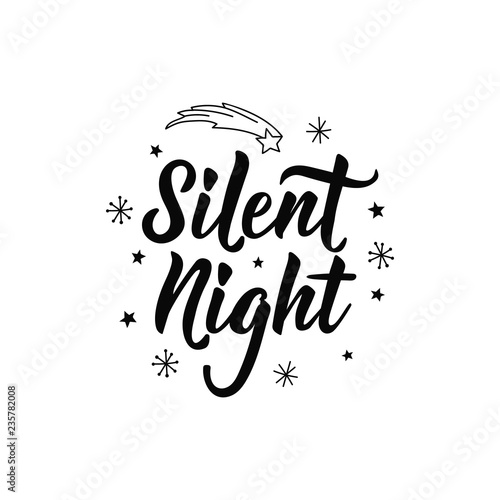 Silent night. Lettering. calligraphy vector illustration. winter holiday design. Merry Christmas.