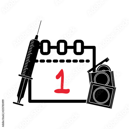 calendar december one date with syringe and condoms