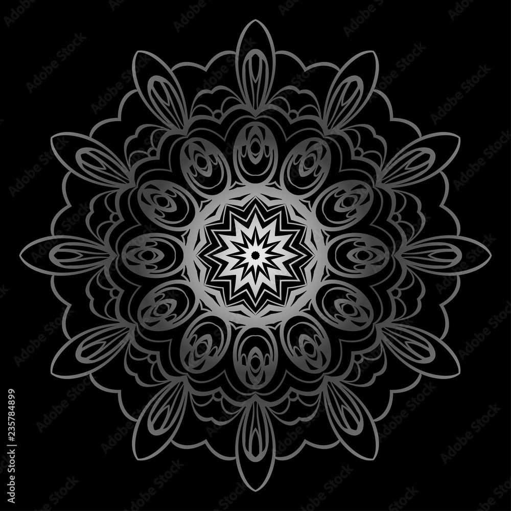 Design with floral mandala ornament. Vector illustration. for coloring book, greeting card, invitation, tattoo. Anti-stress therapy pattern.