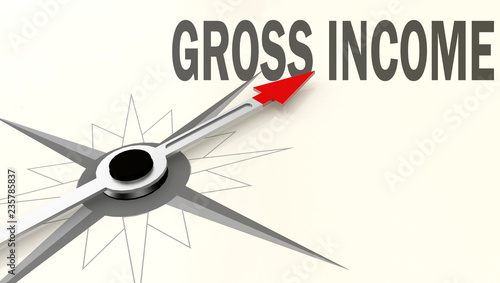 Gross income word on compass with red arrow