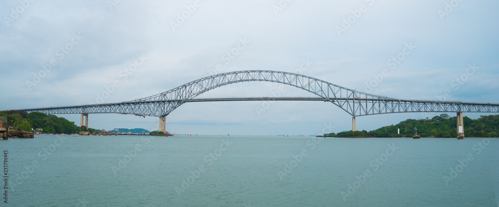 Naklejka premium Bridge of the Americas (Puente de las Americas). Built in 1957 and Once known as Thatcher Ferry Bridge, is a road bridge in Panama spanning the Pacific entrance to the Panama Canal. 