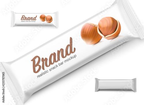 Realistic chocolate bar mockup with hazelnuts. Vector illustration, ready and simple to use for your design. Quickly allow you to present your idea or the finished product. EPS10.
