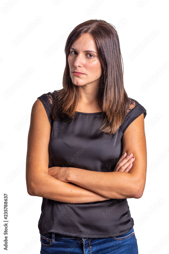 serious and angry young woman isolated on a white background serious and angry young woman isolated on a white background