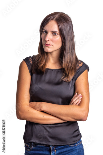serious and angry young woman isolated on a white background © Alvaro