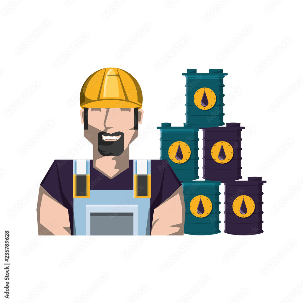 worker with pile barrels of gasoline worker with pile barrels of gasoline