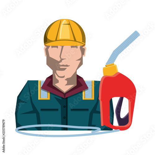 worker with gasoline dispenser gun