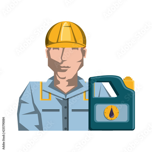 worker character with gallon of gasoline