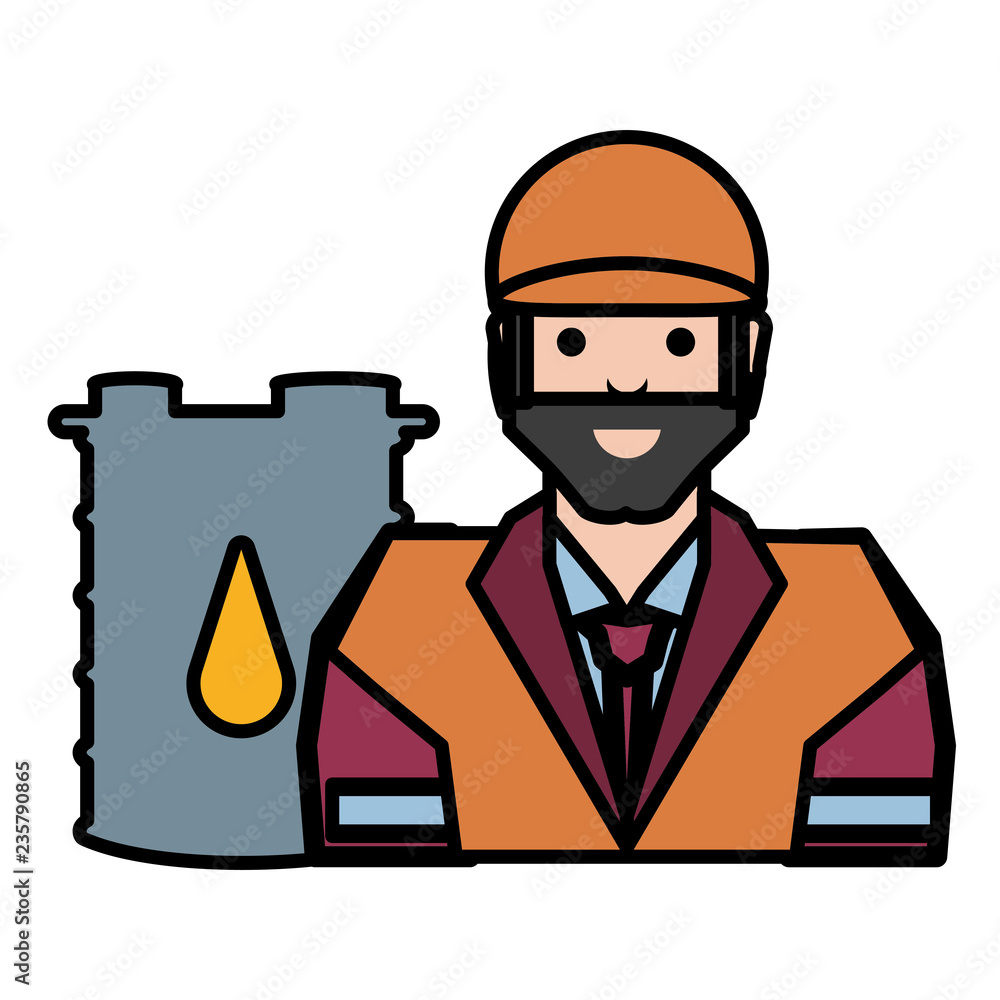 worker character with barrel of gasoline