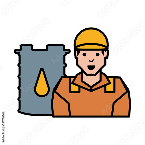 worker character with barrel of gasoline