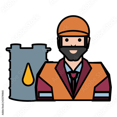 worker character with barrel of gasoline