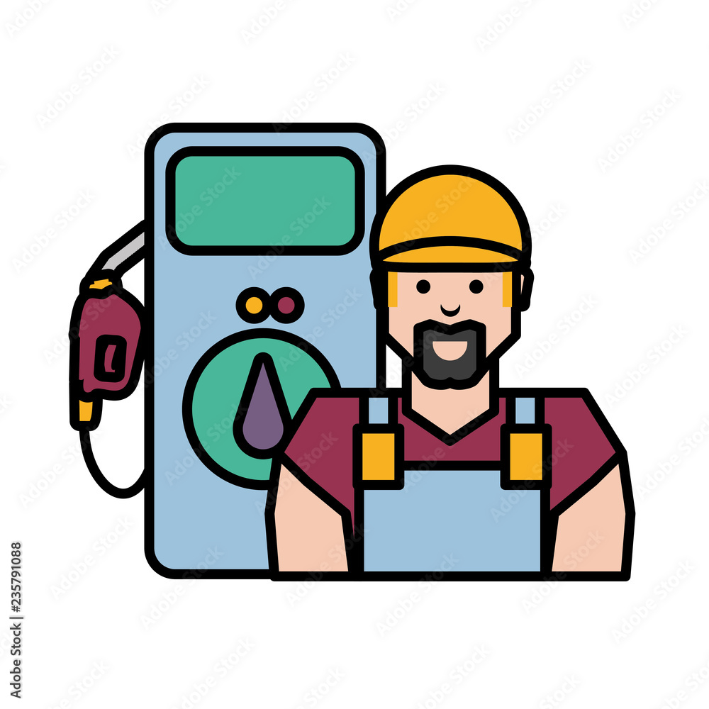 worker character with dispenser service station worker character with dispenser service station