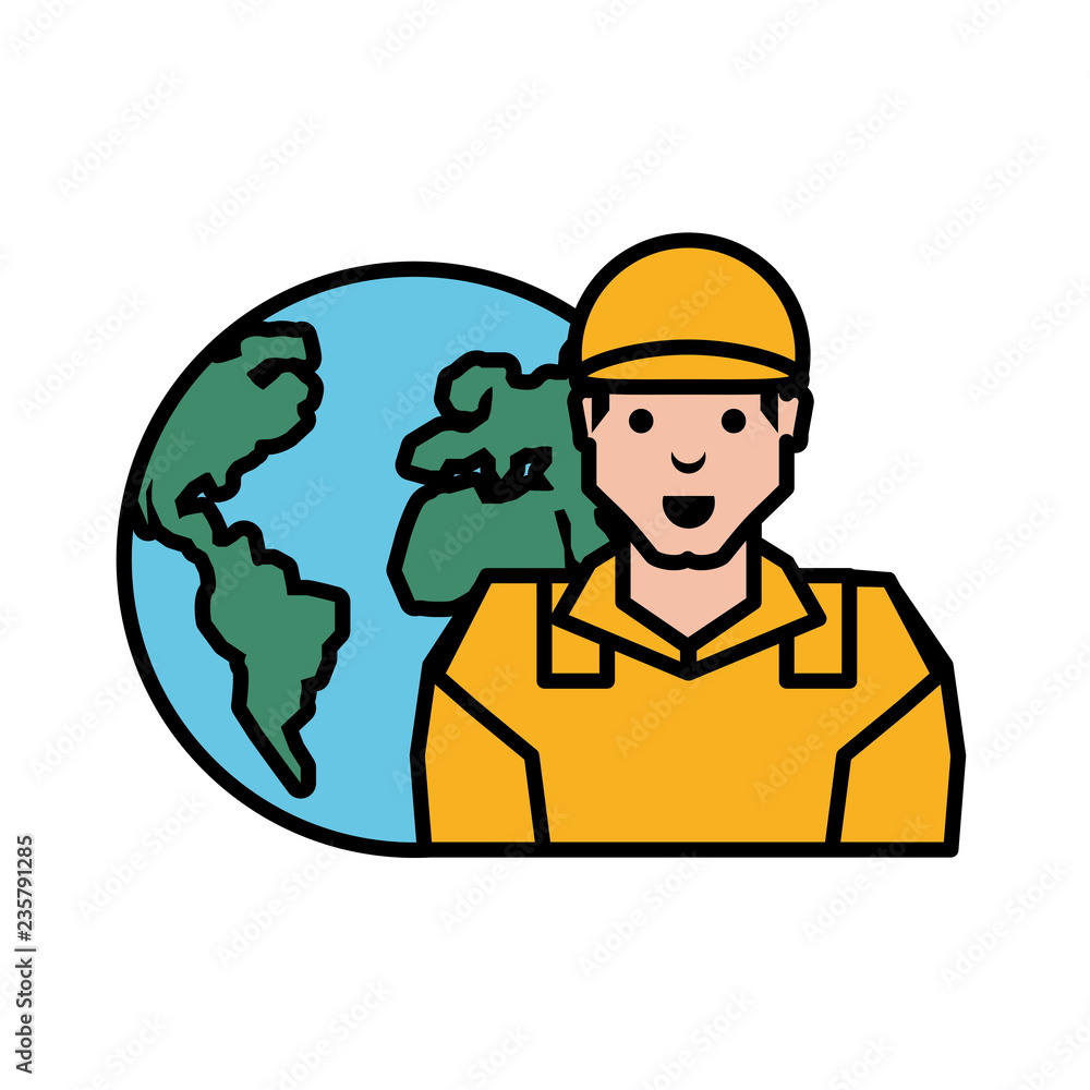 oil industry worker with earth planet