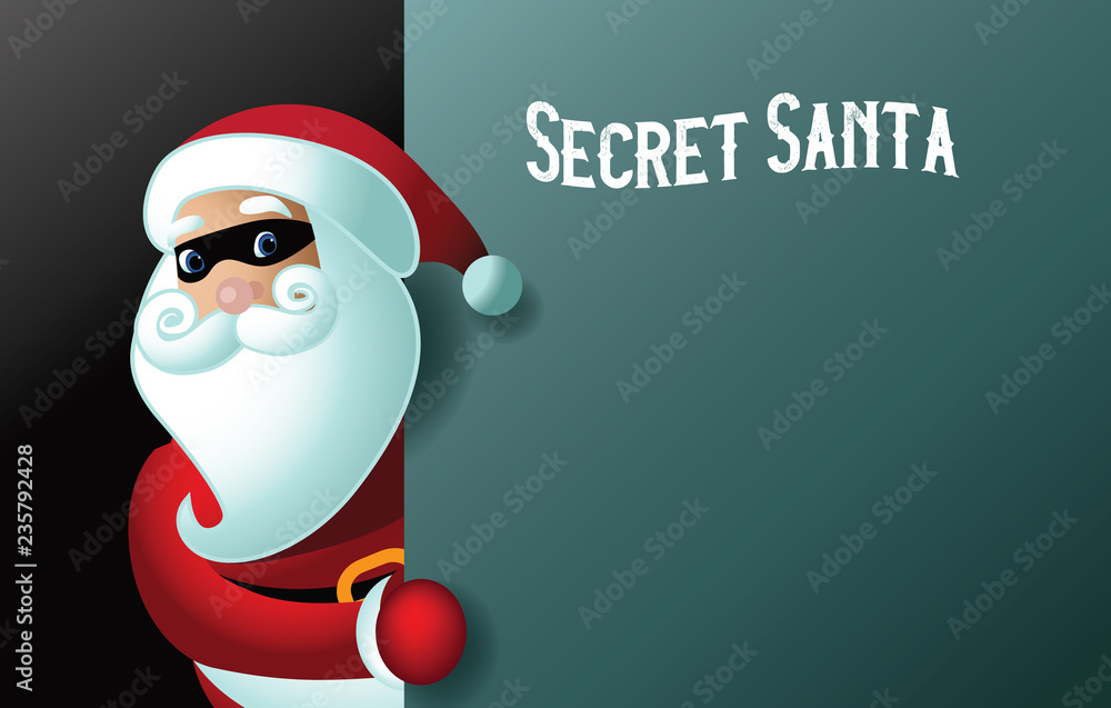 Secret Santa invitation background template with Cartoon Santa Claus and  copy space. EPS 10 vector illustration. Stock Vector