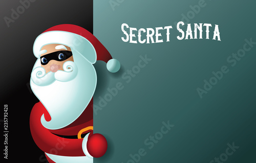 Secret Santa invitation background template with Cartoon Santa Claus and copy space. EPS 10 vector illustration.