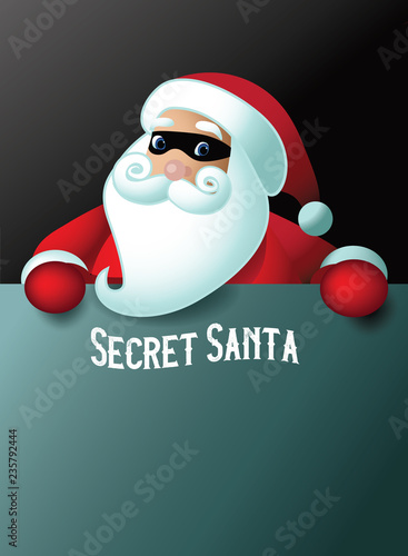 Secret Santa invitation background template with Cartoon Santa Claus and copy space. EPS 10 vector illustration.