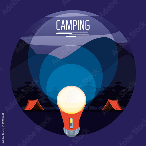 camping zone with tents and lantern