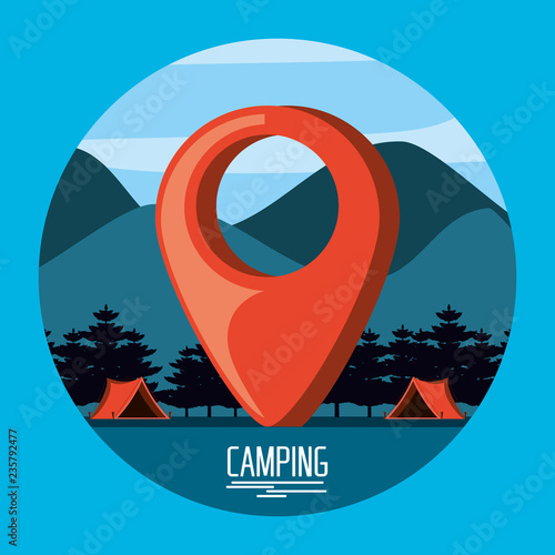 camping zone with tents and pin pointer location
