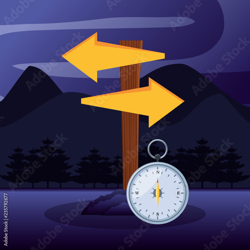 arrows directions and compass in camping zone
