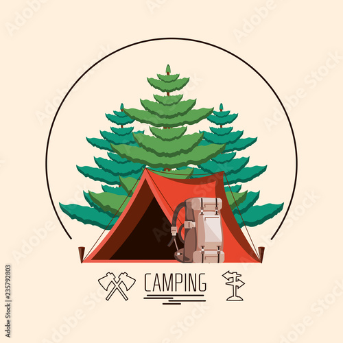 camping zone with tent and trees plant