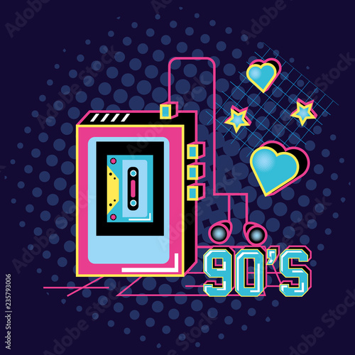 walkman with headphones of nineties retro