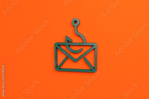 3D illustration of Phishing, green color with orange background.