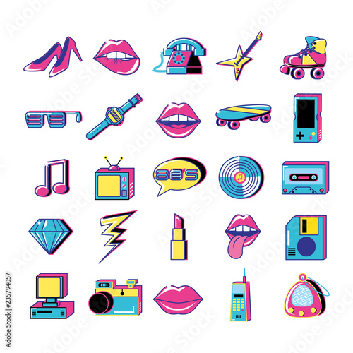 80 y 90 pop art set icons photo