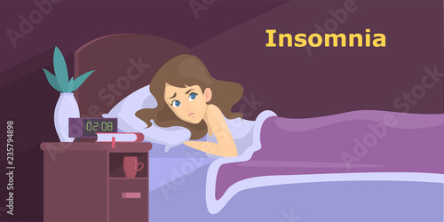 Stressed woman suffering from the insomnia set.
