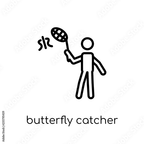 Butterfly catcher icon. Trendy modern flat linear vector Butterfly catcher icon on white background from thin line Activity and Hobbies collection