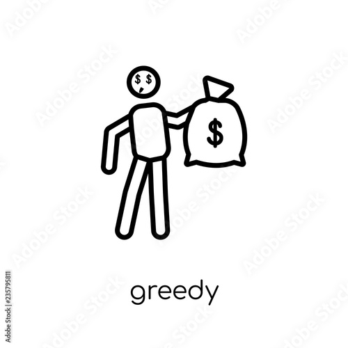 Greedy icon. Trendy modern flat linear vector Greedy icon on white background from thin line Activity and Hobbies collection