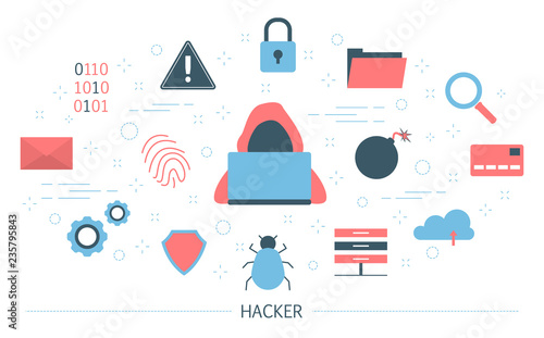 Hacker concept. Virus attack on smartphone or computer