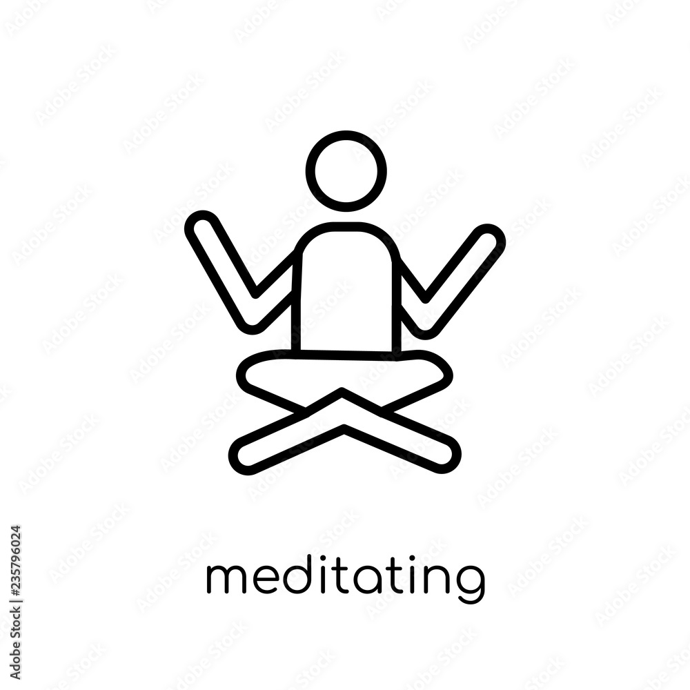 Meditating icon. Trendy modern flat linear vector Meditating icon on white background from thin line Activity and Hobbies collection Meditating icon. Trendy modern flat linear vector Meditating icon on white background from thin line Activity and Hobbies collection