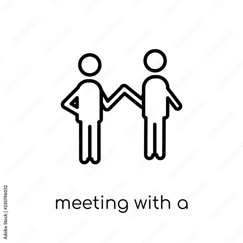 meeting with a friend icon. Trendy modern flat linear vector meeting with a friend icon on white background from thin line Activity and Hobbies collection, outline vector illustration meeting with a friend icon. Trendy modern flat linear vector meeting with a friend icon on white background from thin line Activity and Hobbies collection, outline vector illustration