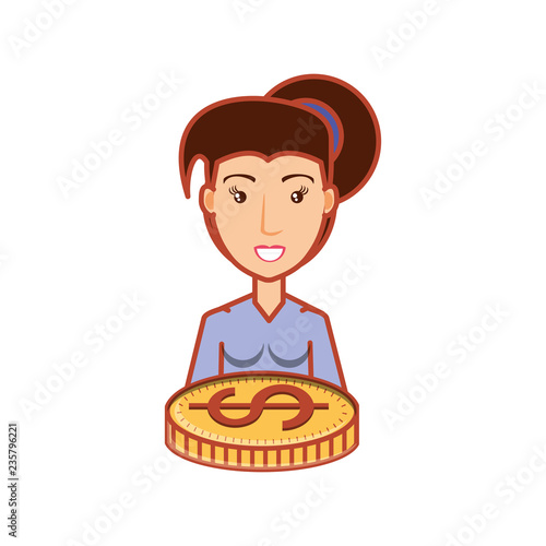 young woman with coin dollar