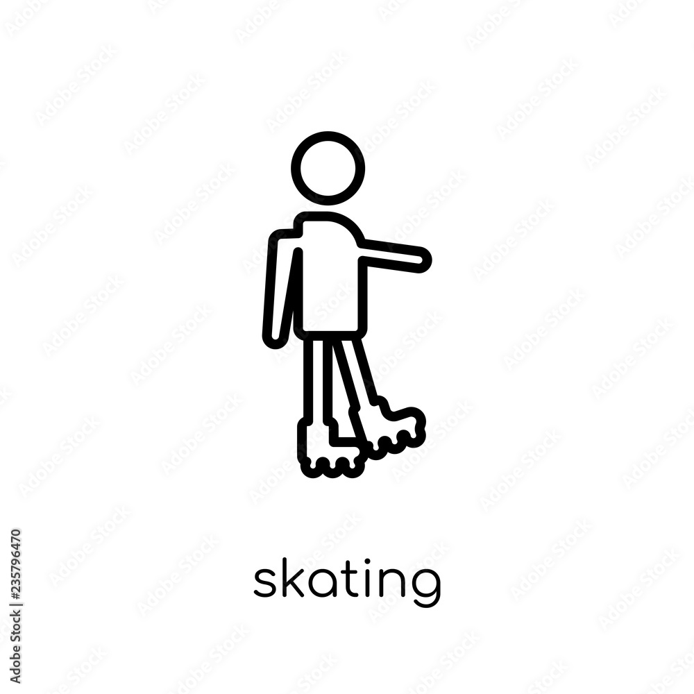 Skating icon. Trendy modern flat linear vector Skating icon on white background from thin line Activity and Hobbies collection Skating icon. Trendy modern flat linear vector Skating icon on white background from thin line Activity and Hobbies collection
