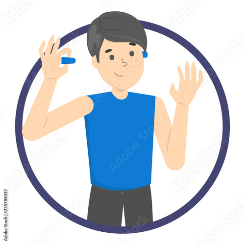 Man use earplug to reduce the noise