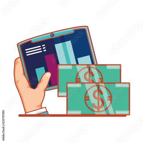 bills dollars with tablet and statistics