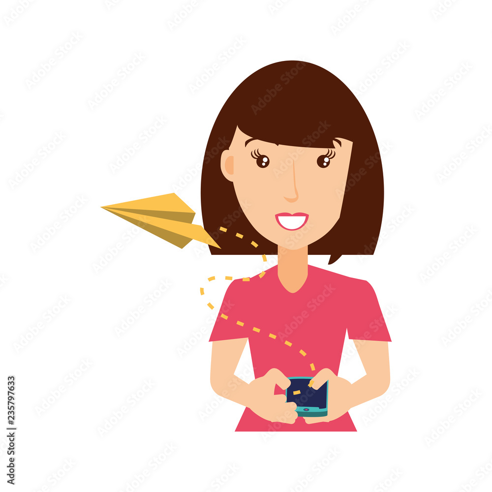 asian woman using smartphone and airplane paper asian woman using smartphone and airplane paper