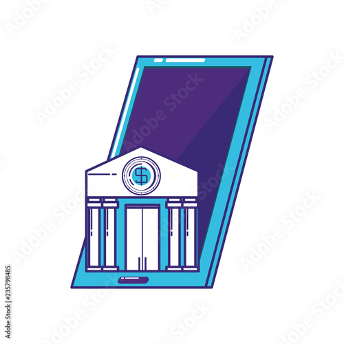 smartphone with bank building