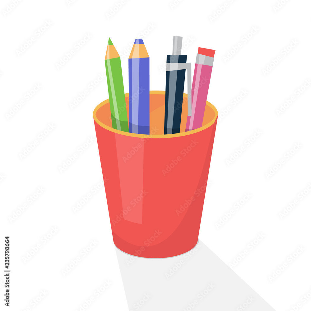 Pencil holder with drawing tool. School equipment Pencil holder with drawing tool. School equipment