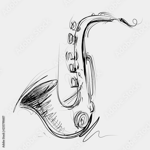 Abstract Saxophone Sketch, Sax Jazz Art (Vector Art)