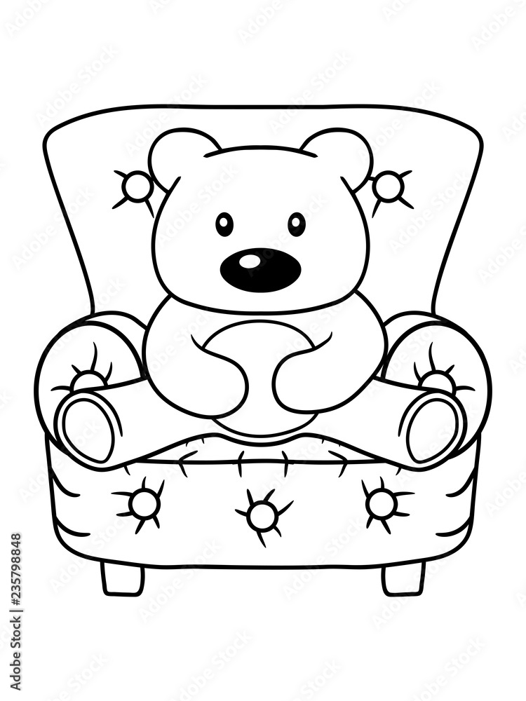 kuscheltier sitzend sessel stuhl gemütlich teddy grizzly bär bärchen comic  cartoon clipart süß niedlich design Stock Illustration